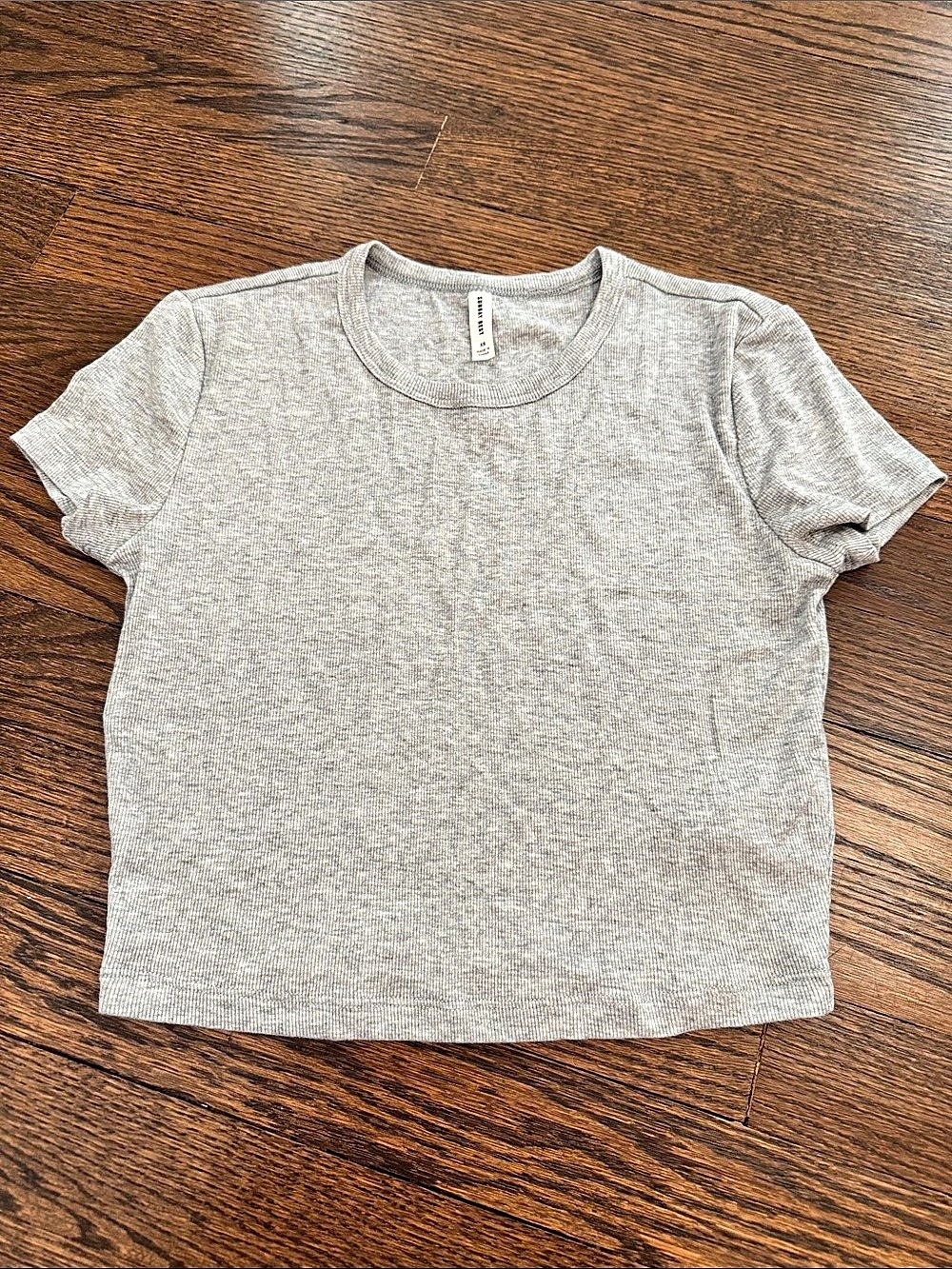 Sunday Best Ribbed T-Shirt Gray Short Sleeve Top
